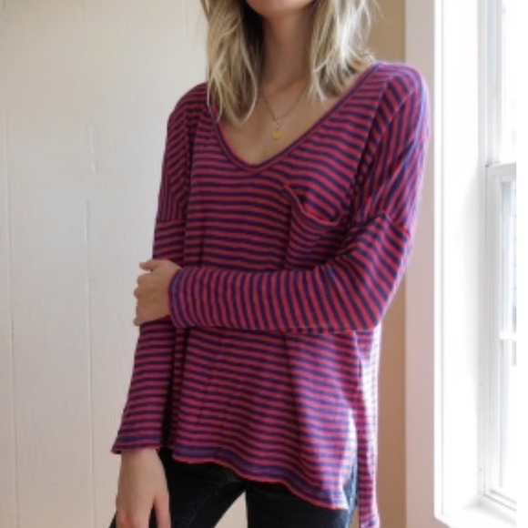 Madewell knit melody pocket tee long sleeves red navy striped medium - Picture 1 of 10